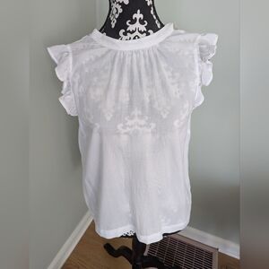 Cloth & Stone 100% Lyocell Ruffle Sleeve White Blouse Size M NWT